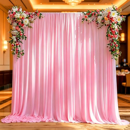 Rideau rose de 3 x 3 m pour toile de fond de fête, fond de mariage, rideaux en polyester pour anniversaire, fête prénatale, baptême, douche nuptiale
