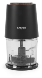 Salter Toronto Electric Food Chopper, 500ml, 260W, Stainless Steel Blades | 2-In-1 Chop And Whip Function, Storage Lid, Anti-Slip Base, Wooden Accents, For Vegetables, Nuts, Herbs, Sauces, Dips