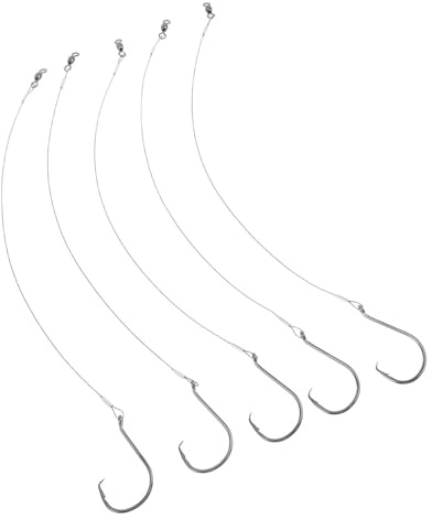 Cabilock 5pièces Bas de Ligne Acier Inoxydable avec Hameçon Barbelé Pré-noué Montage de Fond Résistant à Eau Salée pour Mer Profonde Bateau et Surfcasting