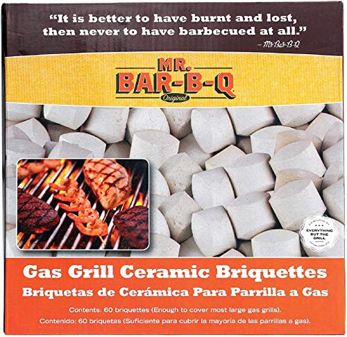 Mr. Bar-B-Q 60-Count Ceramic BBQ Briquettes for Gas Grill – Self-Cleaning Heat Diffusers Reduce Flare-Ups for Outdoor Cooking, Replacement for Lava Rocks and Charcoal (Old Model)