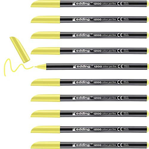edding 1200 Fasermaler fein - neon-gelb - 10 Stifte - Rundspitze 1 mm - Filzstift zum Zeichnen und Schreiben - für Schule, Mandala