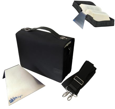 Ziegler/TremelSkin Tasche (Nylon/Leder) - onyx-schwarz - im Set mit Tragegurt und rutschfester Aluminium Buchstütze