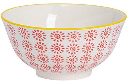 Nicola Spring Patterned Cereal Bowl - Red - 16cm - Pack of 1 - Hand Printed Japanese Style Porcelain Serving Bowls for Dessert, Pasta, Cereal, Salad, Noodles, Soup