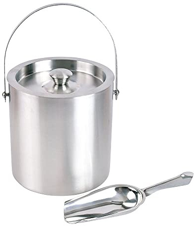 Kosma Stainless Steel Double Wall Ice Bucket with Ice Scoop - 3 Litre | Large Ice Cube Bucket