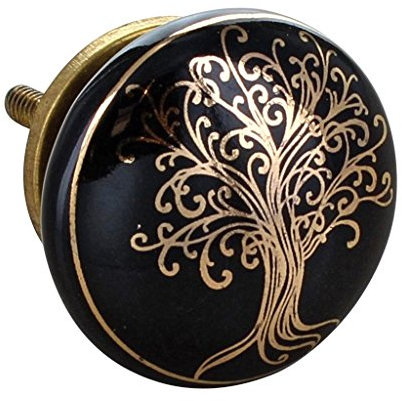 G Decor Black Gold Ceramic Door Knobs Vintage Shabby Chic Cupboard Drawer Pull Handles (Black Gold Il)