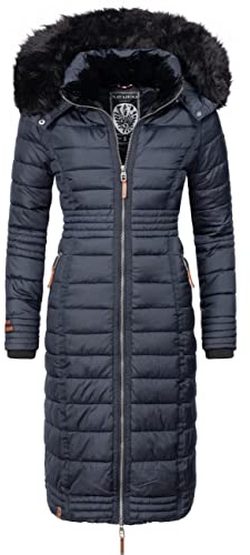 Navahoo Damen Wintermantel Warmer Steppmantel lang mit Kapuze Umay XS-XXL