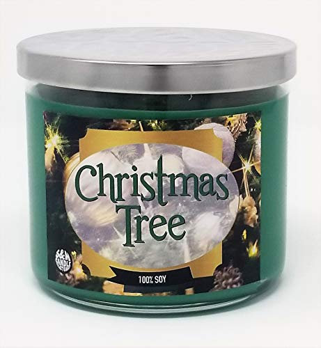 S&M Candle Factory Christmas Tree Scented Candle ~14.5oz Glass 3 Wick Xmas Candle ~ 80 Hour Burn Time ~ Aromatherapy Soy Candles ~ Non-Toxic ~ Made in USA (14.5 oz, Green)