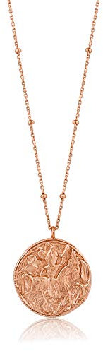 ANIA HAIE 925 Sterling Silver Boho Delicate Roman Coin Metal Disc Long Beaded Chain Necklace, Rose Gold Plated