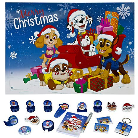 Undercover PPUT8023, Chase, Marshall, Ryder, Wally, Everest, Rocky, Zuma, Skye, Rubble Adventskalender für Kinder mit 24 Schreibwaren Überraschungen, Cooles Paw Patrol Motiv, ca. 45 x 32 x 3 cm, bunt