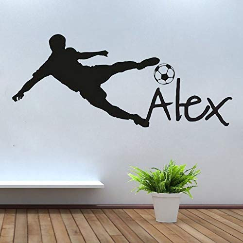 lhdong Adesivo da Parete Nome Personalizzato Vinile Adesivo Murale per La Scuola Materna Calcio Pallone da Calcio Nome Personalizzato Adesivo da Parete per Bambini Camera da Letto Nome Personalizzat