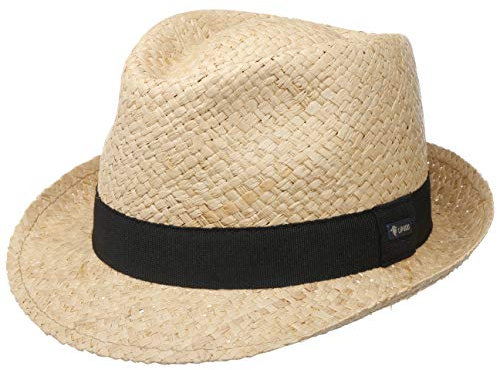 LIPODO Sombrero de Rafia Mantigo Trilby Mujer/Hombre - Made in Italy Sol Verano Playa con Banda Grosgrain Primavera/Verano - L (58-59 cm) Natural