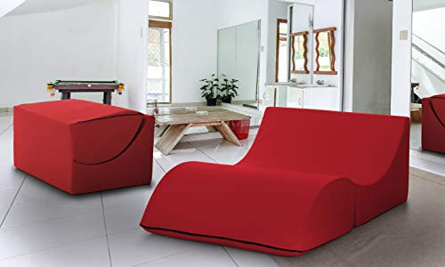 Talamo Italia - Annabella Klappbett, Hocker, der in ein Doppelbett umgewandelt werden kann, Chaiselongue aus Öko-Leder, 100 % Made in Italy, 100 x 200 x 70 cm, Rot