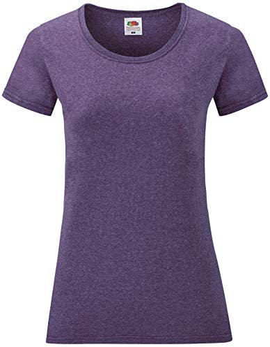 Fruit of the Loom - Confezione da 5 magliette da donna con scollo rotondo, confezione multipla, colore: viola mélange, taglia: 2XL