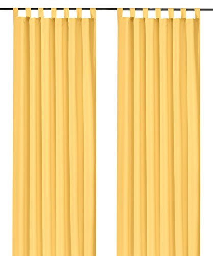 heimtexland ® Dekoschal mit Schlaufen und Kräuselband Uni Blickdicht Aber Lichtdurchlässig - Vorhang natürlich matt einfarbig - Schlaufenschal Gardine Typ117 (HxB 245x140 cm, Sonnengelb)