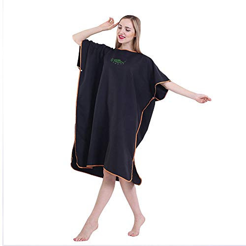 Badeponcho, Surfponcho, Ultraleicht Handtuch Badetuch Poncho, Strand Umziehhilfe, Schnelltrockend Bademantel aus Mikrofase für Damen Herren Kinder 90 * 110cm (Schwarz)