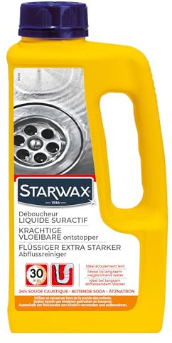 STARWAX - Flüssiger extrastarker Abflussreiniger - Ideal bei langsamem Abfließen - Für Küche und Bad - Wirkt in weniger als 30 min - 1 Liter = 2 Anwendungen