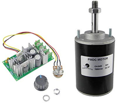 CHANCS 30W Permanentmagnet-Gleichstrommotor CH-3420 24V 7000RPM CW/CCW Reversierbarer elektrischer Getriebemotor Hohe Geschwindigkeit Geräuscharm mit 20A PWM DC Motor Speed Controller mit Halterung