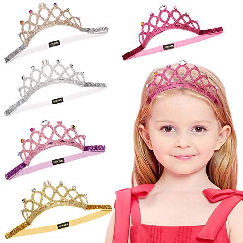 Madchen Krone,Prinzessin Tiara Set 5 Stuck Tiara Elastisches Haarband Sparkling Crown Stirnband für Bridal Crown Hochzeit Proms Festzüge Baby Parties Geburtstag