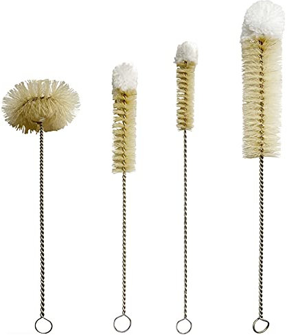 Coralpearl Stainless Steel Soda Bottle Cleaning Brush Set Natural Boar Bristle Wool Tip Long Handle, Flexible Bendable Thick Wire Cleaner for Narrow Neck Water Baby Bottles Straw Pipe Tube Flask (4)