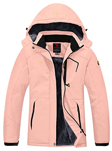YSENTO Womens Waterproof Ski Jacket Winter Fleece Outdoor Mountain Jacket and Coat with Hood(Pink,L)