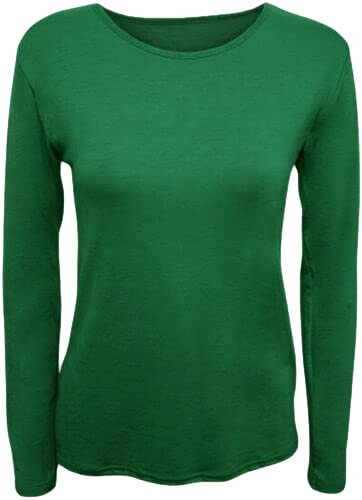 New Ladies Long Sleeve Round Neck Plain Basic Women's Stretch T-Shirt (Green, 12)