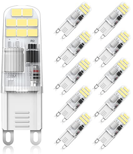 Eco.Luma 2W G9 LED Lampe, 6000K kaltweiß Kein Flackern LED Lampen Leuchtmittel, Ersatz 10W 15W 20W Halogenlampen, Nicht Dimmbar 360 Grad Winkel, 10er Pack