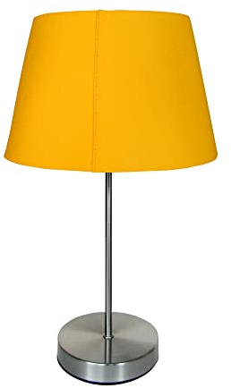 Loxton Lighting Modern Brushed Chrome Table Lamp with Cotton Drum Shade (Mustard)