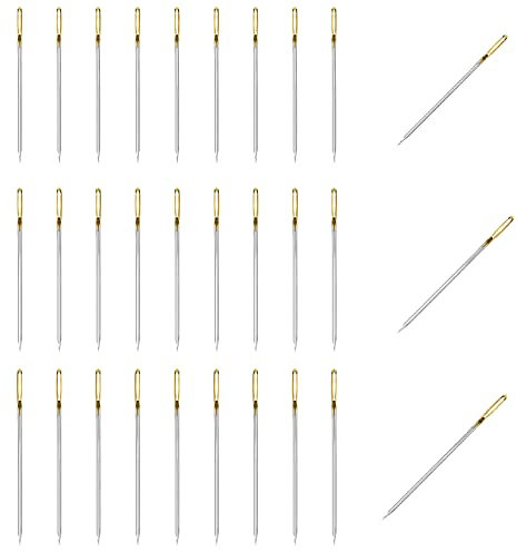 30 Stück Nähnadeln mit großem Öhr, 3,5 cm/3,7 cm/4cm Nadeln in 3 Größen, Sticknadeln zum Nähen von Hand mit einem Einfädler und einer Kunststoff-Aufbewahrungsflasche