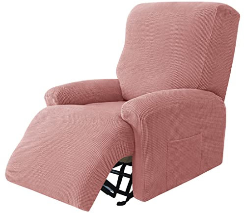 YOPOIY 4 Stück Relaxsessel Sesselbezug für Wohnzimmer Elastisches Polarfleece Sesselschoner All-Inclusive-Abdeckung für Massagesessel Karierter Schonbezug -rosa