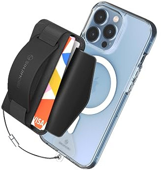 Sinjimoru Rutschfester Magnetischer Handy Kartenhalter mit Fingergriff, Kreditkartenetui kompatibel mit MagSafe Wallet Magnetic Card Holder Wallet für iPhone 16 15 14 13 12 Reihe. M-BGrip Schwarz