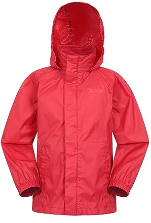 Mountain Warehouse Pakka Kids Waterproof Jacket - Wind Resistant, Lightweight,Breathable Rain Coat for Girls & Boys, Packaway Bag - For Rain, Autumn, Winter Red Kids Size 9-10 Years