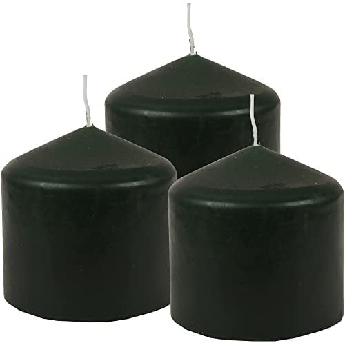 HS Candle Stumpenkerzen Wachskerzen Ø8cm x 8cm (3er Pack) Dunkelgrün - Lange Brenndauer, Hergestellt in EU, Kerzen Blockkerzen - Wachs Stumpen