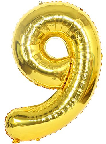 D2D | Party Balloon Zahl 9 XL in Gold - Größe 80 cm - Folienballon - Zahlenballon - Geburtstagsdeko - Helium Ballon