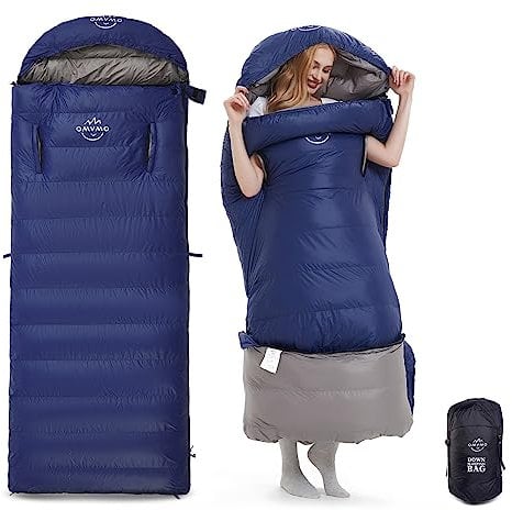 OMVMO 20 Grad F Daunenschlafsack für Erwachsene, 4-Jahreszeiten-Umschlag-Faser-Schlafsack für Rucksackreisen und Camping, tragbar mit Armlöchern, ultraleicht und kompakt