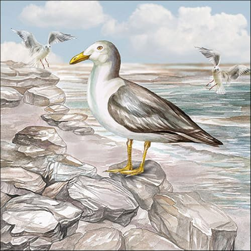 Ambiente - 13317415 - Papierservietten, Lunchservietten, 20 Stück, Möwen, Strand, 33cm x 33cm, 3 lagig