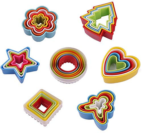 37 Pieces Cookie Cutters Set, Mini Cartoon Shaped Cookie Biscuit Cutting Set, Colorful Multi-Size Sandwich Fondant Cake Fruit Vegetable Donuts Shape Cuttin Cake Baking Moulds