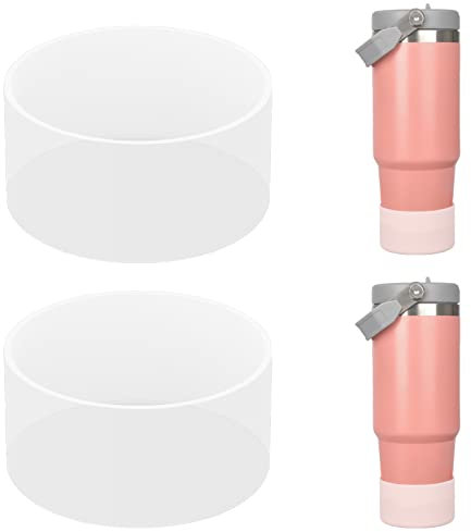 2 Pcs Silicone Boot for Stanley Quencher 30oz/40oz Protective Silicone Cup Boot, Reduces Noise Water Bottle Bottom Sleeve Cover Compatible with Stanley Water Bottle,Clear