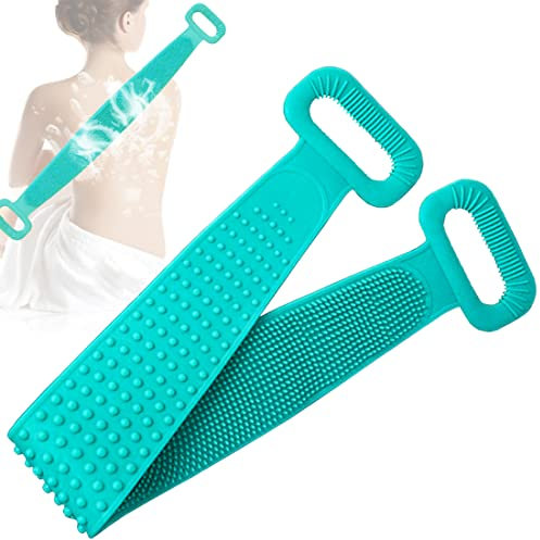 HOTLIKE Rückenbürste 90cm Erweitert Körperbürste, Doppelseitige Rückenschrubber Silikon Massagebürste, Trockenbürste Badebürste Duschbürste Dusche Scrubber für tägliche Reinigung/Peeling (Grün 90cm)
