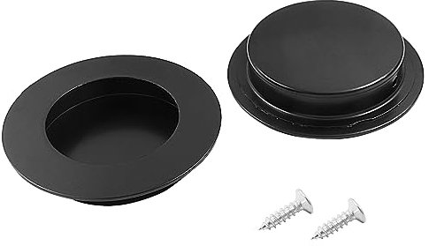 Bonsicoky 2 Pcs Round Recessed Flush Pocket Door Pull, 304 Stainless Steel Sliding Door Handles for Kitchen Bedroom, Black, 65mm Outer Diameter