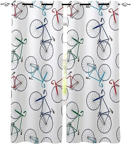 RANIEL Fahrrad Vorhang Blickdicht Gardinen mit Ösen Bunt 3D Druck Blickdichte Vorhänge Vorhang Verdunkelung Wärmeisolierend Wohnzimmer Schlafzimmer 2 Stück 75x166 cm (BxH)