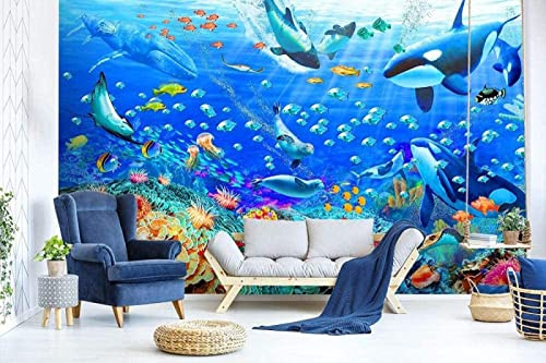 Papier Peint Panoramique 3D Poisson Du Monde Sous Marin Bleu Papier Peint 3D Intissé Moderne Décoration Murale