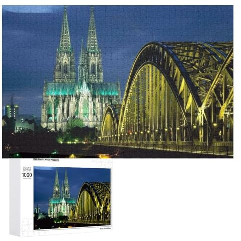 Kölner Dom Und Hohenzollernbrücke Nachtszene Poster Puzzle 1000 Teile Erwachsene Spielzeug Dekompressionsspiel 70x50 Papier
