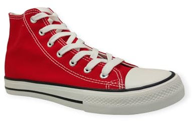 Zapatilla Roja Lona de Mujer | Cordones Blancos | Suela Goma | Puntera Goma Blanca |889 | Zapatillas Altas