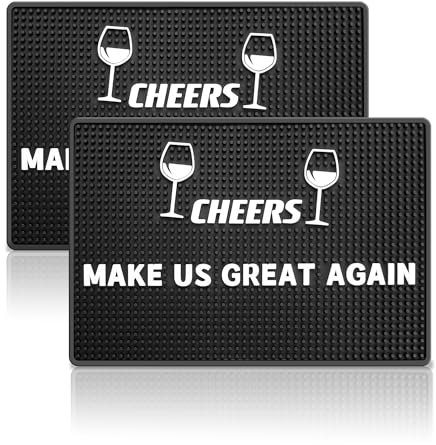 WANGCHAO Barmatten, 2 Stück, 45,7 x 30,5 x 1,0 cm, schwarz, Gummi, dicke Bar-Service-Auslaufmatte mit Logo: Cheers, Make US Great Again