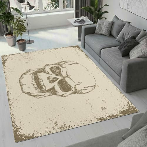 ROUSKI Schädel Teppich Wohnzimmer Schlafzimmer 3D Muster Design Gothic Totenkopf Teppiche rutschfest Waschbarer Kurzflor Teppich Grösse 60x90 cm Flauschig Weich Soft Home Outdoor Carpet Matte