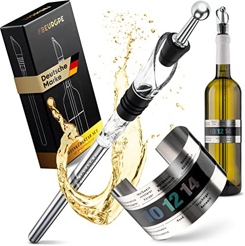 Weinkühlstab Geschenke für Frauen, Set Edelstahl mit Ausgießer & Weinthermometer I Weihnachten Geburtstagsgeschenk - Männer Weinliebhaber Geschenkset für weinliebhaber (4-in-1)