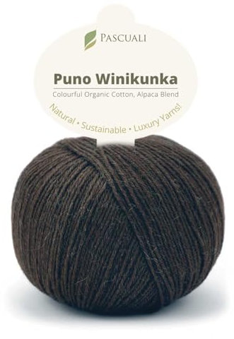 PASCUALI | Puno | Strickwolle aus 70% Baumwolle (Bio) und 30% Alpakawolle Alpaka Wolle Alpaca Baby zum Stricken und Häkeln, 1 Knäuel - 50g - Farbe: Espresso 76