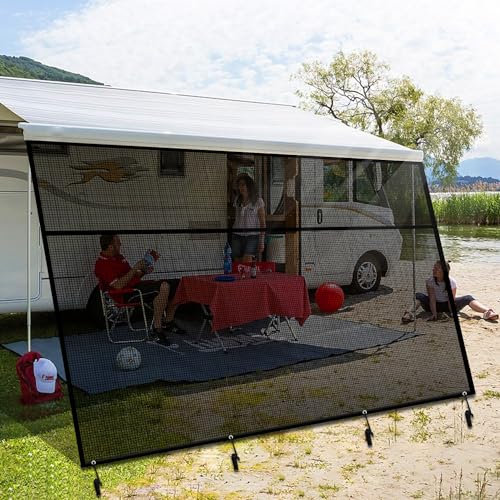 Seitenmarkise|Kann 87% Sonnenlicht Blockieren Wohnmobil View Blocker|RV Sonnenschirm+Kit|Reißverschluss RV Sonnenschirm|Winddicht, Sonnenschirm und Privatsphäre (Schwarz,2,46m x 3,35m)…