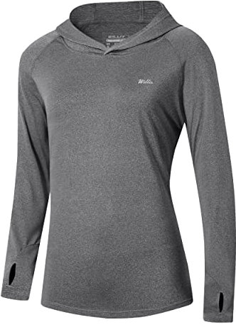 WILLIT Damen Laufshirt UPF 50+ Sonnenschutz Hoodie Sportshirt UV Shirt Langarm Wandern Angeln Outdoor Shirt Schnelltrocknend Leichter Hoodie Kationisch dunkelgrau S