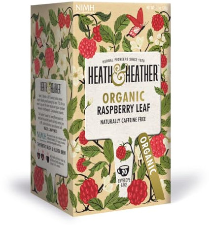 Heath & Heather Organic Raspberry Leaf Teabags | Individually Wrapped Caffeine-Free Herbal Tea Infusion | 1 Pack of 20, Total 20 Tea Bags